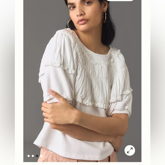 Anthropologie NWT Tie-Back Ruched Blouse in white - Small - Picture 2 of 6